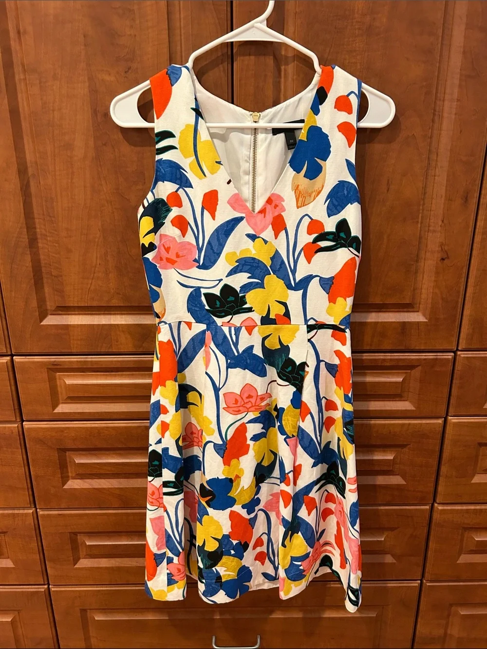 J. Crew Sleeveless V-Neck Floral Mini Dress in White, Blue, Yellow, Orange, Pink